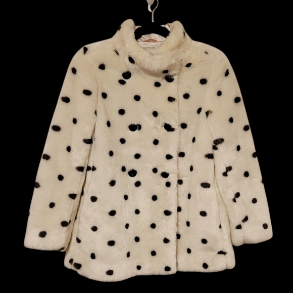 NWOT CrewCuts Girls' faux-fur coat spots Black & White Dalmation AA292 Size 12 - Picture 1 of 10
